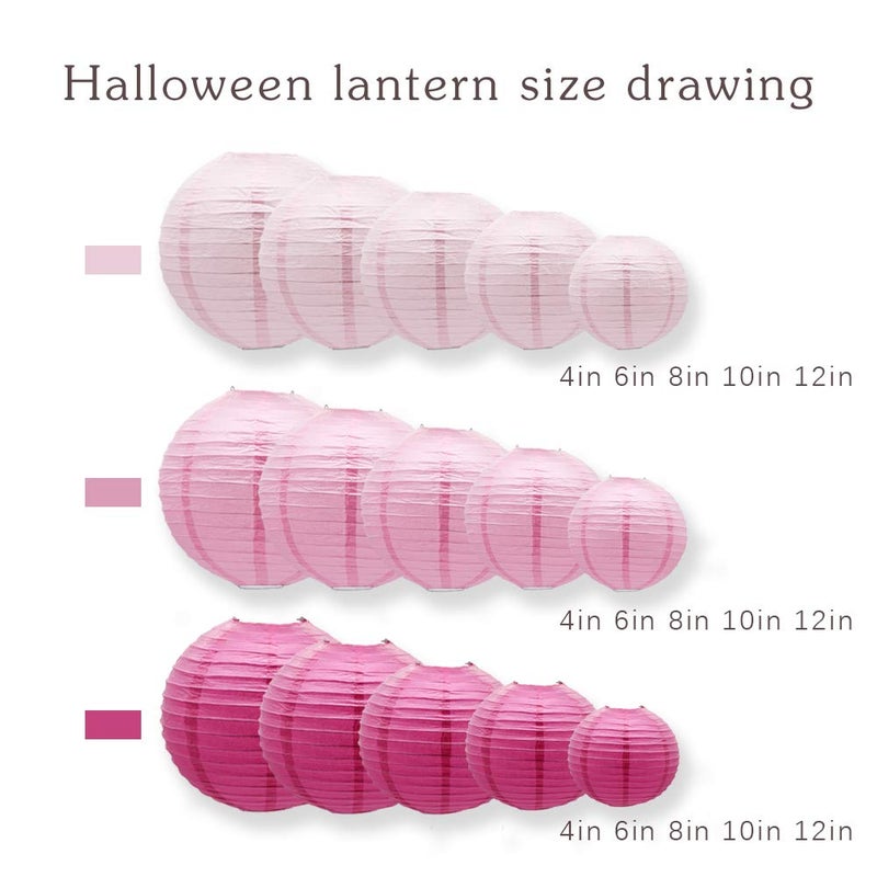 Meiduo Round Chinese Paper Lanterns Decorative 15pcs Wedding Birthday Party Valentine's Day Baby Showers Decoration (Pink) - Image 2